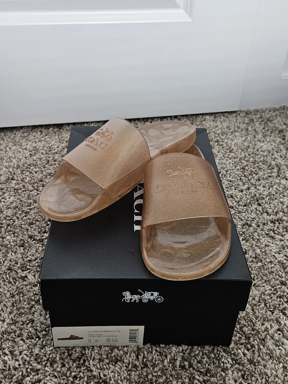 COACH Ulyssa Rubber Slide Jelly Sandals Dark Gold